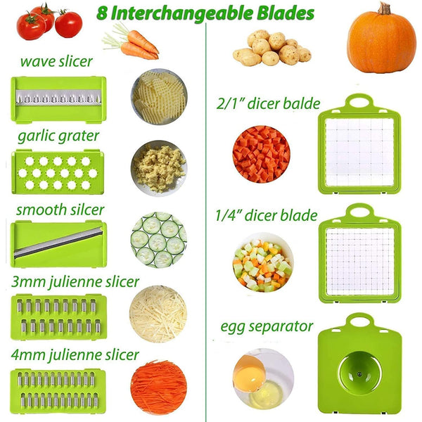 HUPLA 16-in-1 Multifunction Vegetable Chopper & Slicer with Container | Manual Veggie Cutter, Dicer, Grater, Julienne Slicer & Peeler | Kitchen Food Preparation Tool – Black & Green