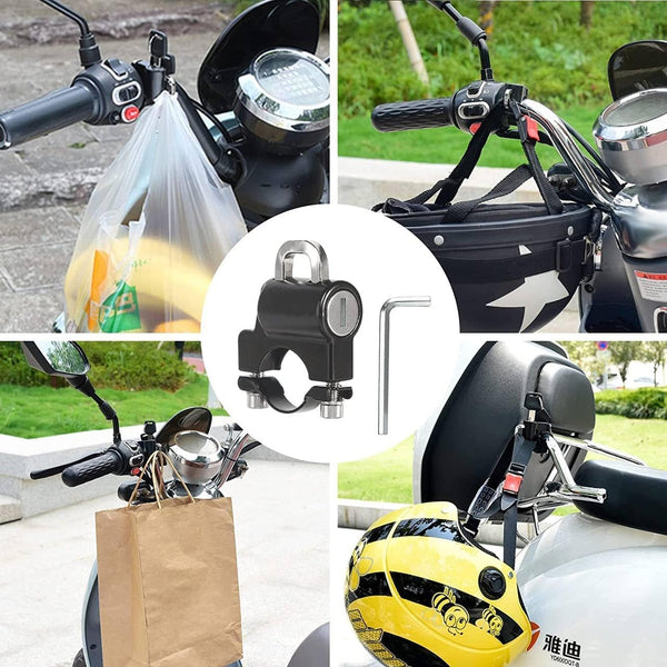 HUPLA Motorcycle Helmet Lock with 2 Keys | Universal Handlebar Mount Helmet Security Lock with Metal Shackle & Installation Kit for Bikes & Scooters – Black