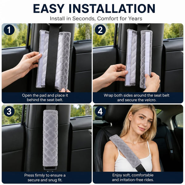 Soft Padded Seat Belt Shoulder Cover – Quilted Seat Belt Cushion Pad for Car, Comfortable Shoulder Protection