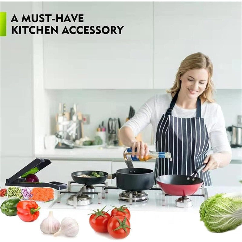 HUPLA 16-in-1 Multifunction Vegetable Chopper & Slicer with Container | Manual Veggie Cutter, Dicer, Grater, Julienne Slicer & Peeler | Kitchen Food Preparation Tool – Black & Green