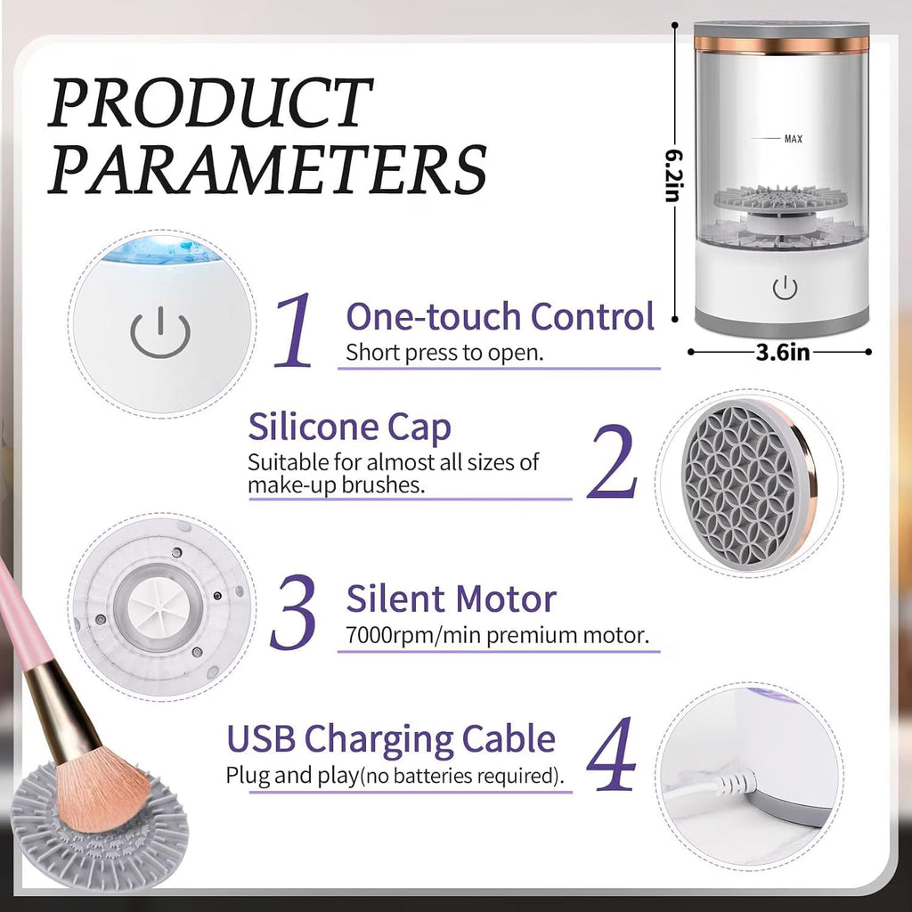 Electric Makeup Brush Cleaner & Washer – Automatic Cosmetic Brush Cleaning Machine with Water Cleaning Bowl