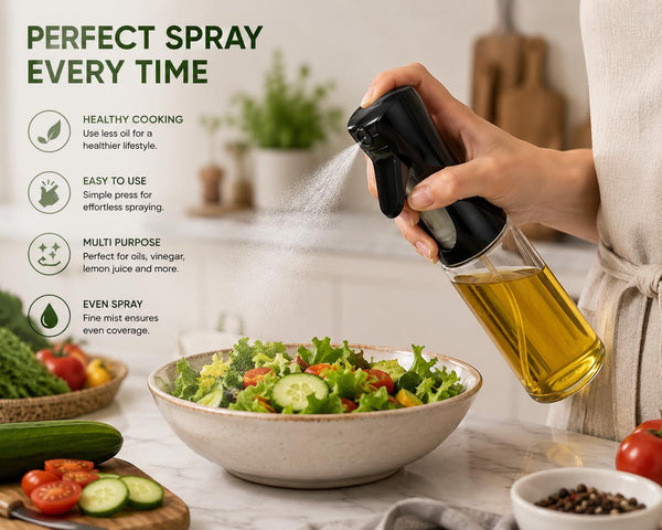 HUPLA Cooking Oil Spray Bottle | Fine Mist Oil Sprayer for Kitchen, Air Fryer, BBQ, Salad & Baking | Refillable Oil Dispenser – Black