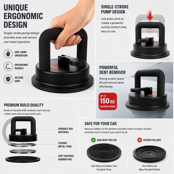 HUPLA Car Dent Puller Suction Cup | Manual Vacuum Dent Removal Tool for Car Body Panels