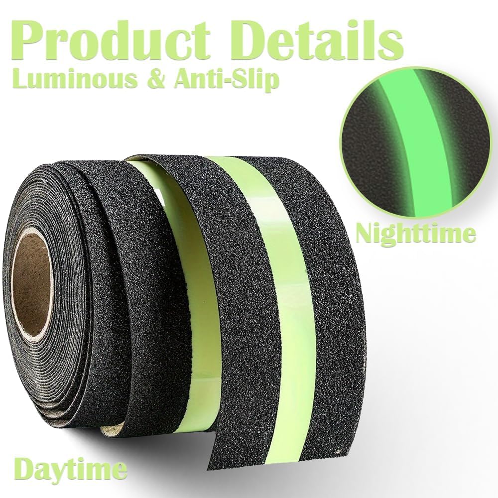 HUPLA Anti-Skid Glow in The Dark Safety Tape | Self-Adhesive Non-Slip Grip Tape for Stairs, Floors & Ramps