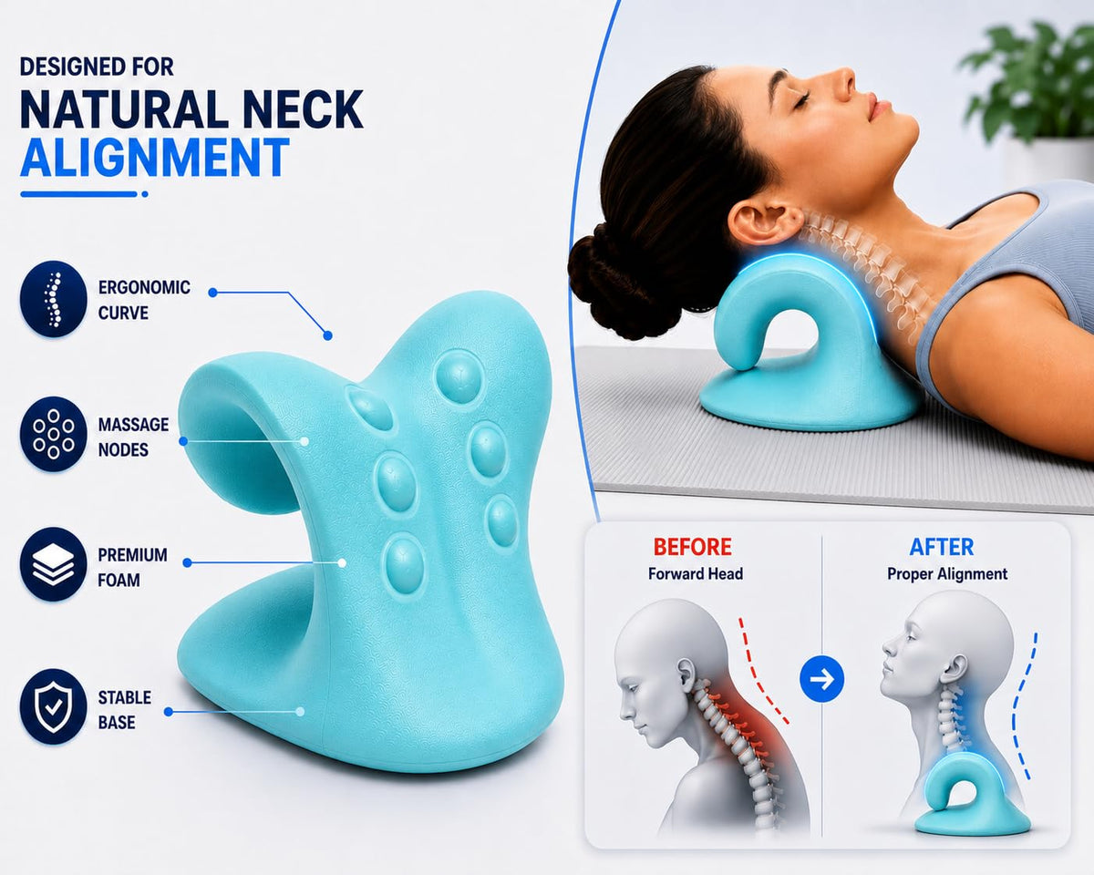 Cervical Neck Stretcher & Support Pillow – Ergonomic Neck Relaxation Device for Home Use