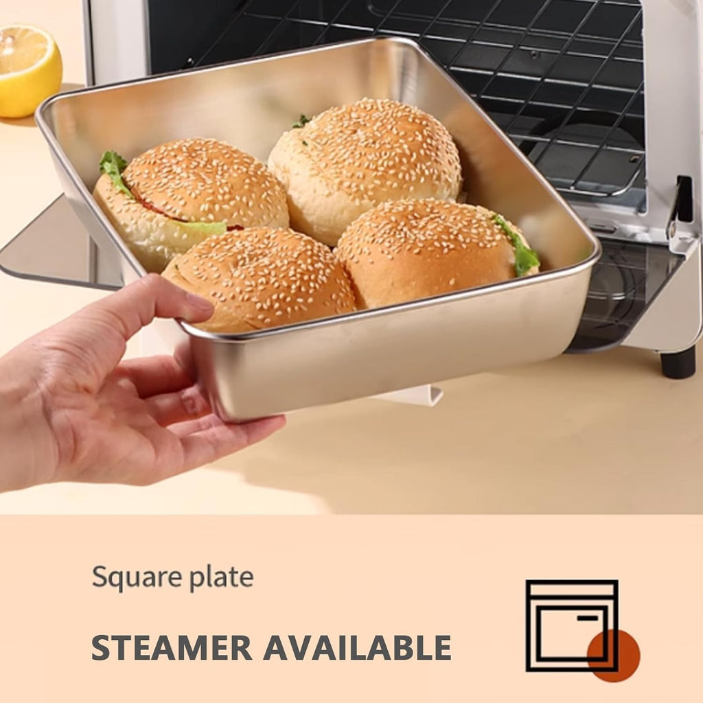 HUPLA Rectangular Stainless Steel Food Storage Container with Transparent Lid | Reusable Kitchen Storage Box for Salads, Fruits, Meals & Leftovers | Multipurpose Food Container – Silver