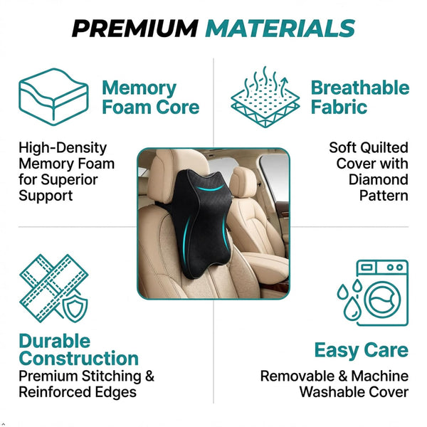 HUPLA Ergonomic Car Neck & Upper Back Support Cushion | Contoured Memory Foam-Style Headrest Pillow for Driving Comfort – Black