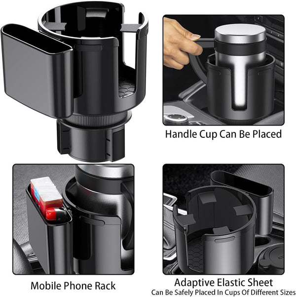HUPLA 2-in-1 Car Cup Holder Expander with Phone Holder | Multifunction Car Drink & Storage Organizer