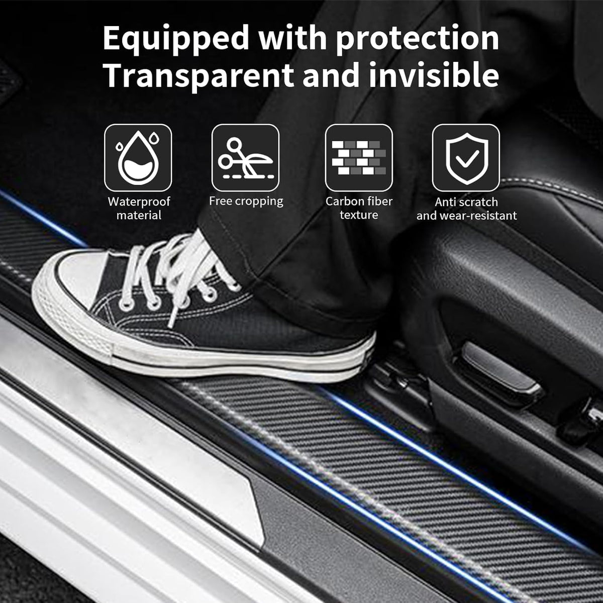 HUPLA Car Door Sill Protector – Carbon Fibre Style Anti-Scratch Guard Strip