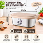 HUPLA Stainless Steel Mini Food Storage Containers with Lids | Cute Panda Print Small Snack & Lunch Boxes for Kids | Reusable Compact Food Storage Bowls – Silver & Cream