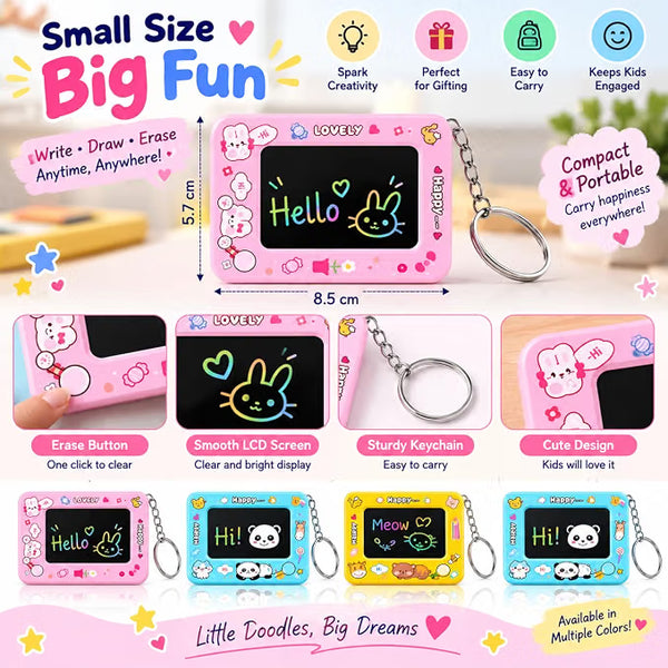 Mini LCD Writing Tablet Keychain – Reusable Digital Slate & Bag Charm (Pink Rabbit)
