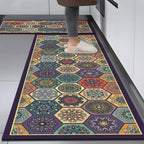 HUPLA Multicolour Printed Kitchen Floor Mat & Runner | Decorative Geometric Mandala Design Kitchen Rug for Sink, Countertop & Home Entrance | Rectangular Floor Mat
