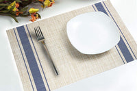 HUPLA Premium Dining Table Placemat 30 × 45 cm | Woven-Style Table Mat with Blue Stripes | Easy-to-Clean Kitchen & Dining Table Mat – Beige & Navy Blue, 1 Pc