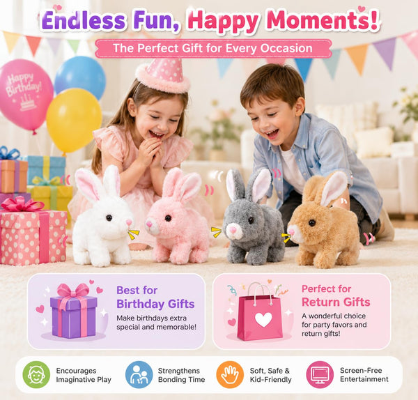 HUPLA Walking & Talking Rabbit Toy | Interactive White Bunny Soft Toy with Walking Movement, Bunny Sounds, Moving Ears & Nose | Battery Operated Plush Animal Toy for Kids – 1 Pc
