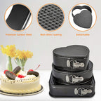 3-Piece Non-Stick Springform Cake Mould Set – Heart, Round & Square Baking Pans for Cakes, Cheesecakes & Desserts