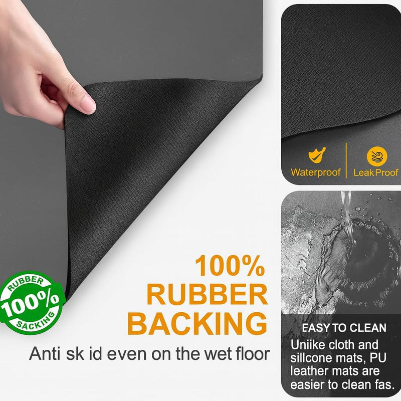 HUPLA Super Absorbent Dish Drying Mat 30 × 40 cm | Non-Slip Kitchen Countertop Drying Mat for Plates, Glasses, Cups & Utensils | Rollable & Reusable – Black