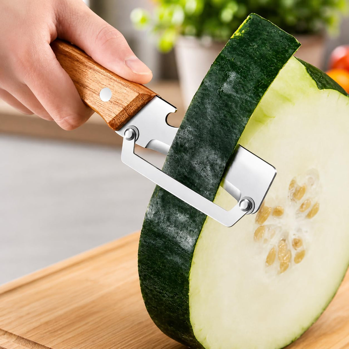 HUPLA Multifunction Stainless Steel Kitchen Knife with Wooden Handle | Manual Vegetable Peeler, Bottle Opener & Food Preparation Tool | Compact Kitchen Gadget