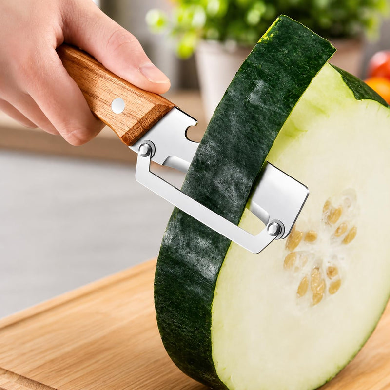 HUPLA Multifunction Stainless Steel Kitchen Knife with Wooden Handle | Manual Vegetable Peeler, Bottle Opener & Food Preparation Tool | Compact Kitchen Gadget