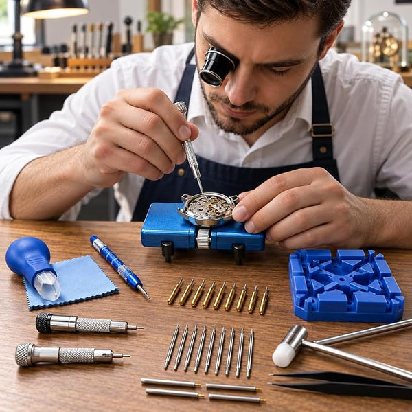 HUPLA Professional Watch Repair Tool Kit | Watch Battery Replacement, Strap Adjustment & Link Removal Tools | Watchmaker Maintenance Kit with Case Opener, Tweezers & Screwdrivers