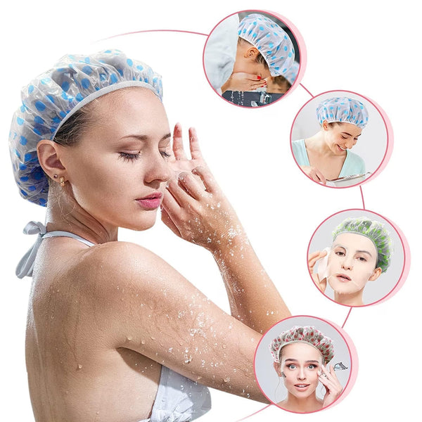 Reusable Shower Cap for Women – Waterproof Elastic Hair Cover for Shower, Cooking, Cleaning, Spa & Makeup