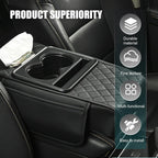 HUPLA Car Seat Organizer with Cup Holder & Tissue Box | PU Leather Back Seat Organizer | Foldable Car Armrest Console | Storage Tray for Car Interior (Black)HUPLA Car Seat Organizer with Cup Holder & Tissue Holder | Premium PU Leather