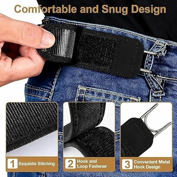 HUPLA Adjustable Waist Tightener Clips for Jeans & Pants | No-Sew Waistband Reducer with Metal Hooks | Reusable Waist Adjuster for Women & Men – Black