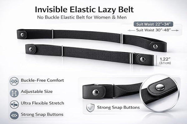No-Sew Jeans Waist Adjuster Belt – Adjustable Elastic Waistband Extender for Jeans, Pants & Trousers