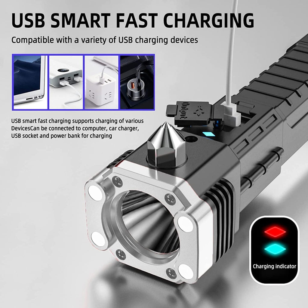 HUPLA Multi-Function Car Emergency Safety Tool | USB Rechargeable LED Light | Window Glass Breaker & Seat Belt Cutter | Vehicle Emergency Rescue Tool