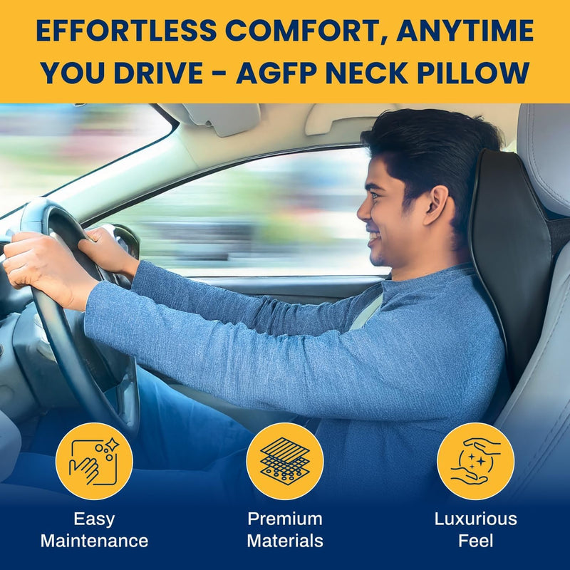 HUPLA Ergonomic Car Neck & Upper Back Support Cushion | Contoured Memory Foam-Style Headrest Pillow for Driving Comfort – Black