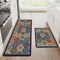 HUPLA Multicolour Printed Kitchen Floor Mat & Runner | Decorative Geometric Mandala Design Kitchen Rug for Sink, Countertop & Home Entrance | Rectangular Floor Mat