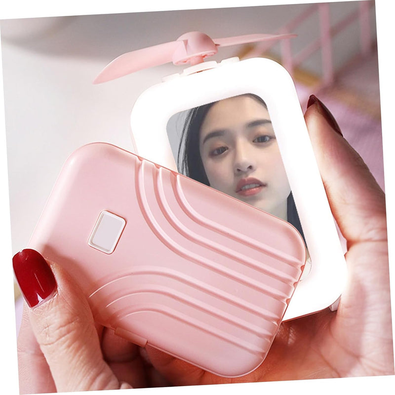 Mini Travel Mirror in Suitcase Design – Cute Portable Folding Makeup Mirror with Propeller Handle for Girls & Women