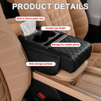 HUPLA Car Seat Organizer with Cup Holder & Tissue Box | PU Leather Back Seat Organizer | Foldable Car Armrest Console | Storage Tray for Car Interior (Black)HUPLA Car Seat Organizer with Cup Holder & Tissue Holder | Premium PU Leather