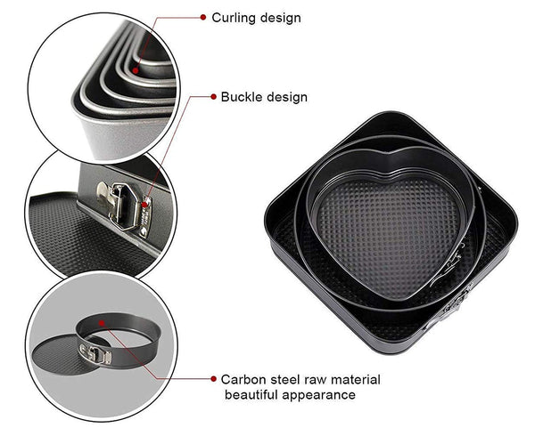 3-Piece Non-Stick Springform Cake Mould Set – Heart, Round & Square Baking Pans for Cakes, Cheesecakes & Desserts