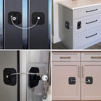 HUPLA Refrigerator Door Lock with Key | Adhesive Fridge Safety Lock with Stainless Steel Cable | No-Drill Security Lock for Refrigerator, Freezer, Cabinet & Drawer – Black