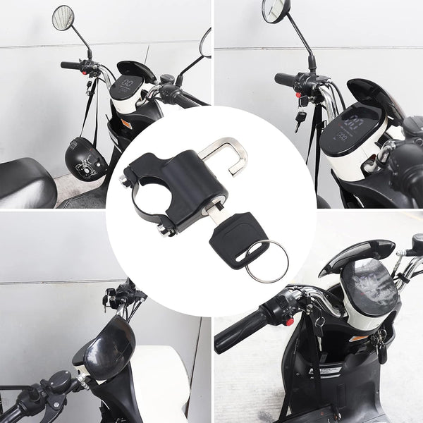 HUPLA Motorcycle Helmet Lock with 2 Keys | Universal Handlebar Mount Helmet Security Lock with Metal Shackle & Installation Kit for Bikes & Scooters – Black