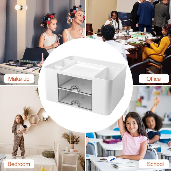 3-Tier Desktop Stationery Organizer with Pen Holder – Multi-Compartment Storage Box for Office, Study Table & Makeup