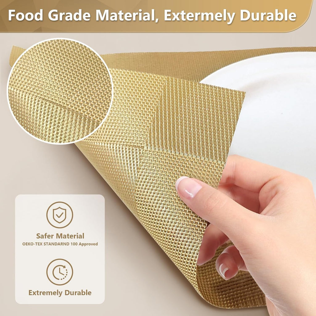 HUPLA Premium Golden Dining Table Placemat 30 × 45 cm | Elegant Woven-Style Table Mat for Dining, Kitchen & Home Décor | Flexible, Reusable & Easy to Clean – Gold