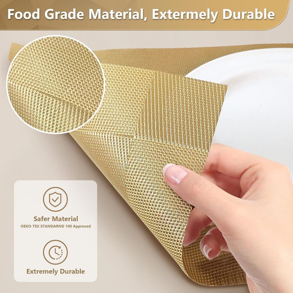 HUPLA Premium Golden Dining Table Placemat 30 × 45 cm | Elegant Woven-Style Table Mat for Dining, Kitchen & Home Décor | Flexible, Reusable & Easy to Clean – Gold