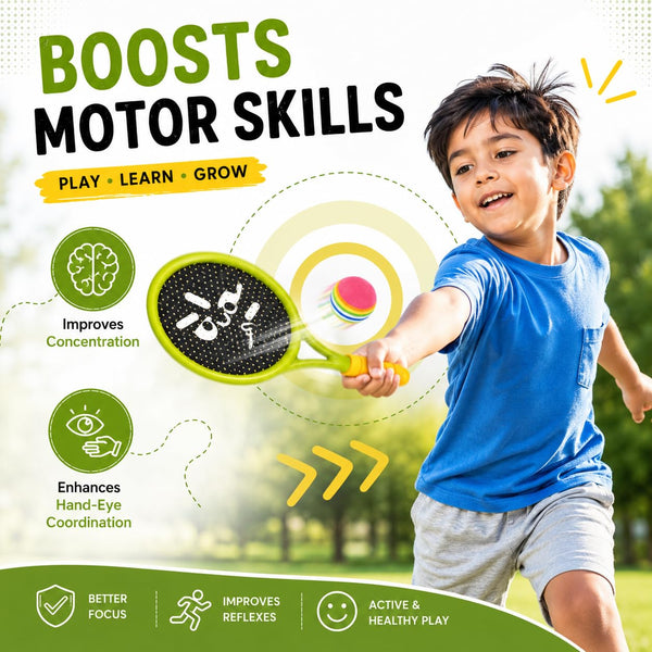 HUPLA Kids Paddle Ball Racket Set with 2 Rackets & 2 Balls | Lightweight Outdoor & Indoor Catch Ball Game | Fun Sports Activity Toy for Children – 4 Pcs Set