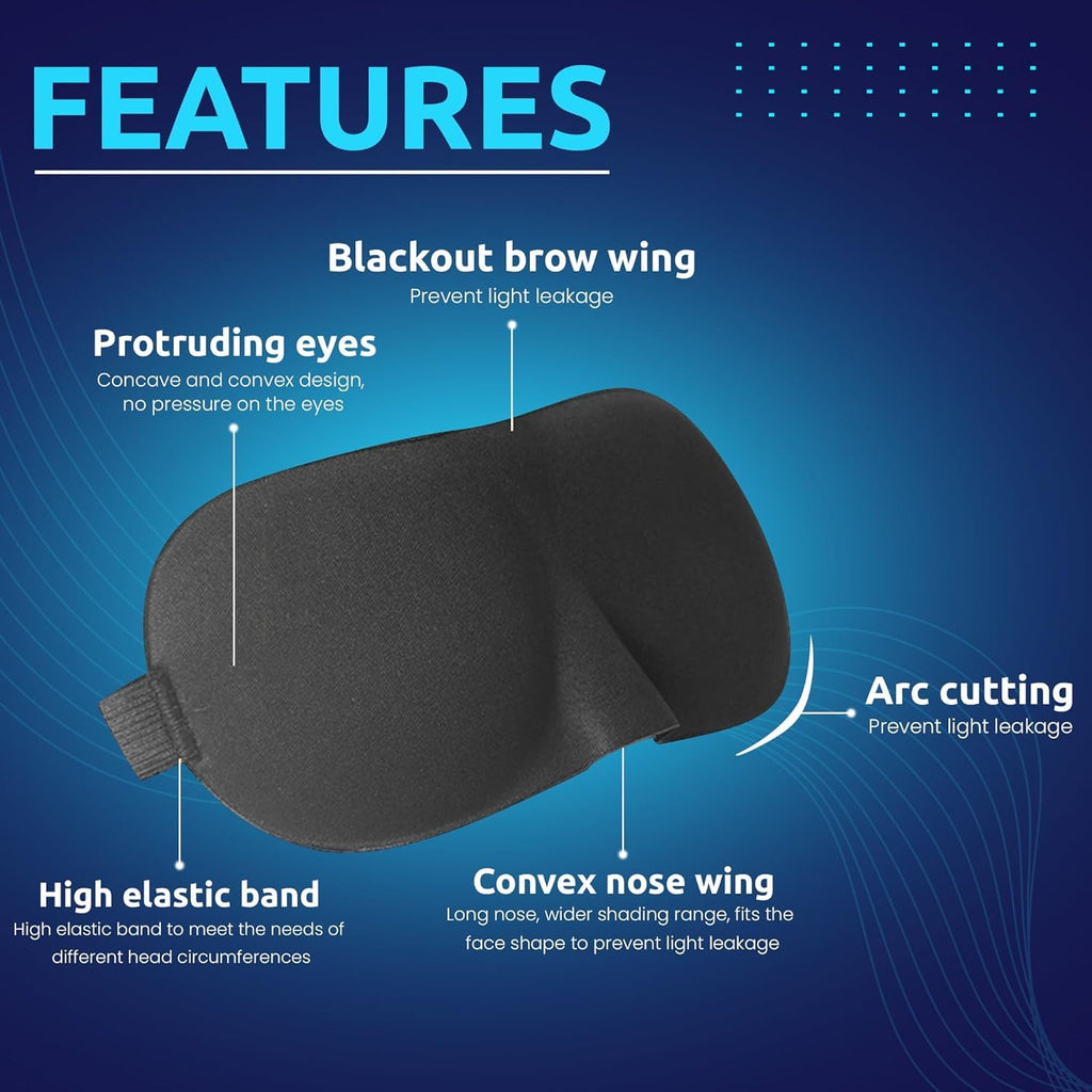 3D Contoured Blackout Sleep Eye Mask – Light Blocking Sleeping Mask with Adjustable Elastic Strap for Men & Women