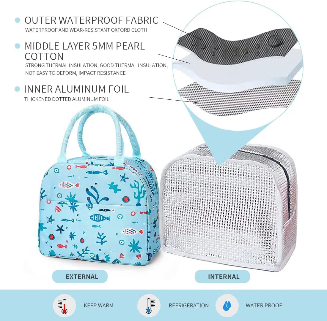 Perfect school bag & Insulated Lunch Bag / Tiffin Bag – Blue Fish Print