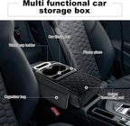 HUPLA Car Seat Organizer with Cup Holder & Tissue Box | PU Leather Back Seat Organizer | Foldable Car Armrest Console | Storage Tray for Car Interior (Black)HUPLA Car Seat Organizer with Cup Holder & Tissue Holder | Premium PU Leather