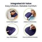 Inflatable Neck Support Pillow with Built-in Air Pump – Soft Velvet Travel Pillow with Separate Air Valve, Random Colour
