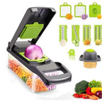 HUPLA 16-in-1 Multifunction Vegetable Chopper & Slicer with Container | Manual Veggie Cutter, Dicer, Grater, Julienne Slicer & Peeler | Kitchen Food Preparation Tool – Black & Green