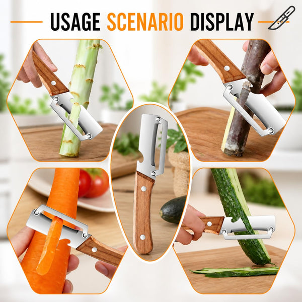 HUPLA Multifunction Stainless Steel Kitchen Knife with Wooden Handle | Manual Vegetable Peeler, Bottle Opener & Food Preparation Tool | Compact Kitchen Gadget