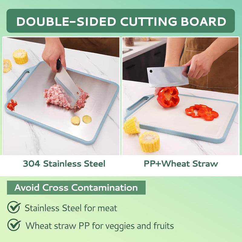 HUPLA Double-Sided Kitchen Chopping Board with Handle | Reversible Rectangular Cutting Board for Vegetables, Fruits & Food Preparation | Blue & Cream