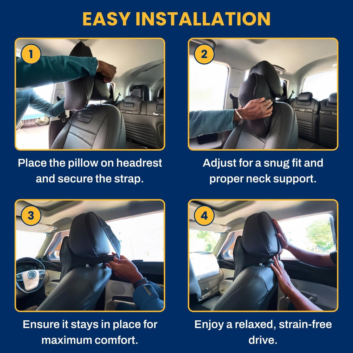 HUPLA Ergonomic Car Neck & Upper Back Support Cushion | Contoured Memory Foam-Style Headrest Pillow for Driving Comfort – Black