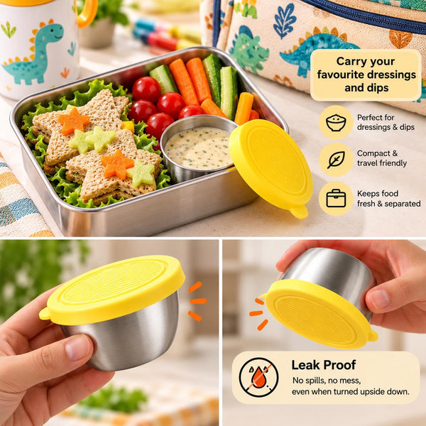 HUPLA Stainless Steel Food Storage Bowl with Lid | Reusable Round Kitchen Container for Snacks, Fruits, Dry Fruits & Leftovers | Colourful Lid Options