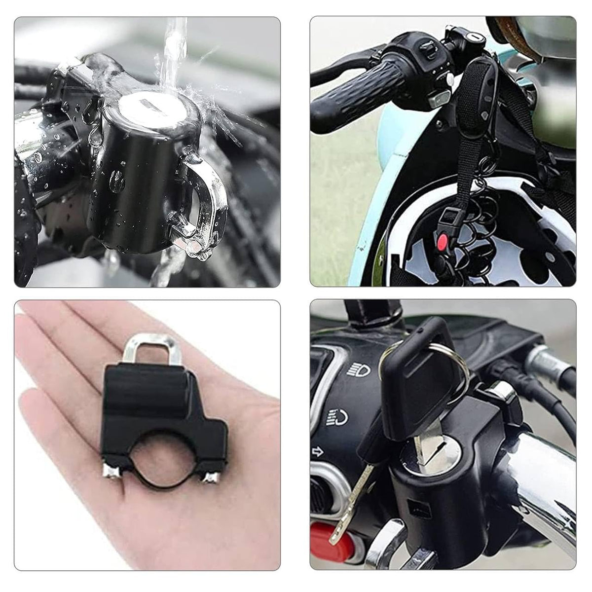 HUPLA Motorcycle Helmet Lock with 2 Keys | Universal Handlebar Mount Helmet Security Lock with Metal Shackle & Installation Kit for Bikes & Scooters – Black