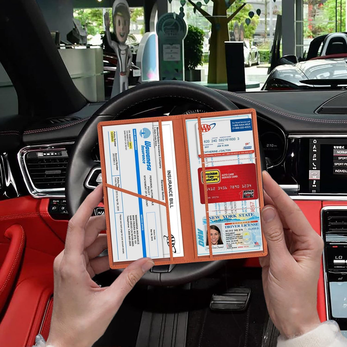 Car Document Holder & Organizer – PU Leather Vehicle Registration, Insurance & License Wallet with Multiple Card Slots